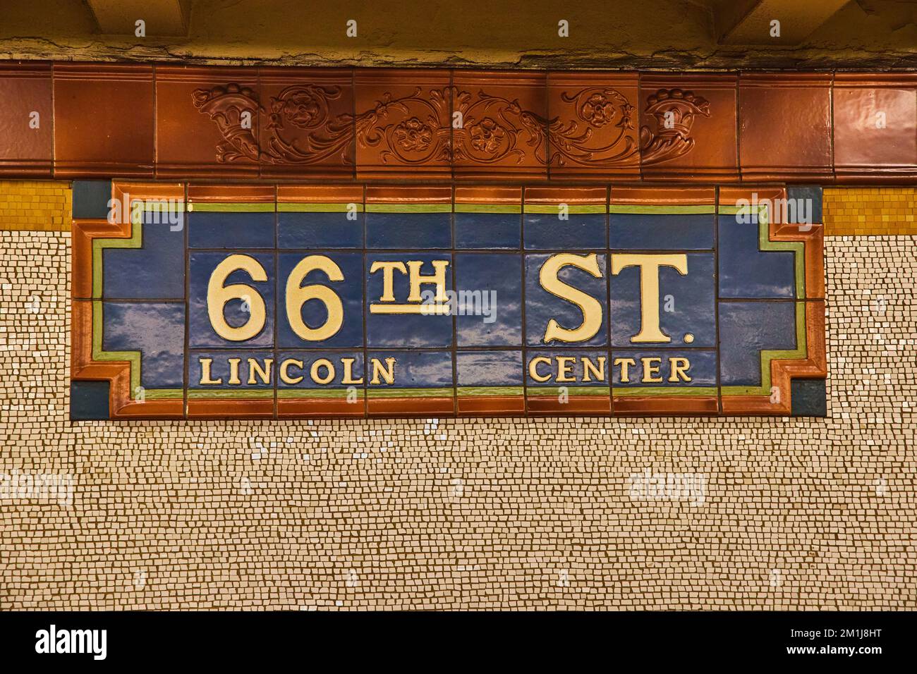 New York City subway mosaic signage 66th Street Lincoln Center Stock Photo