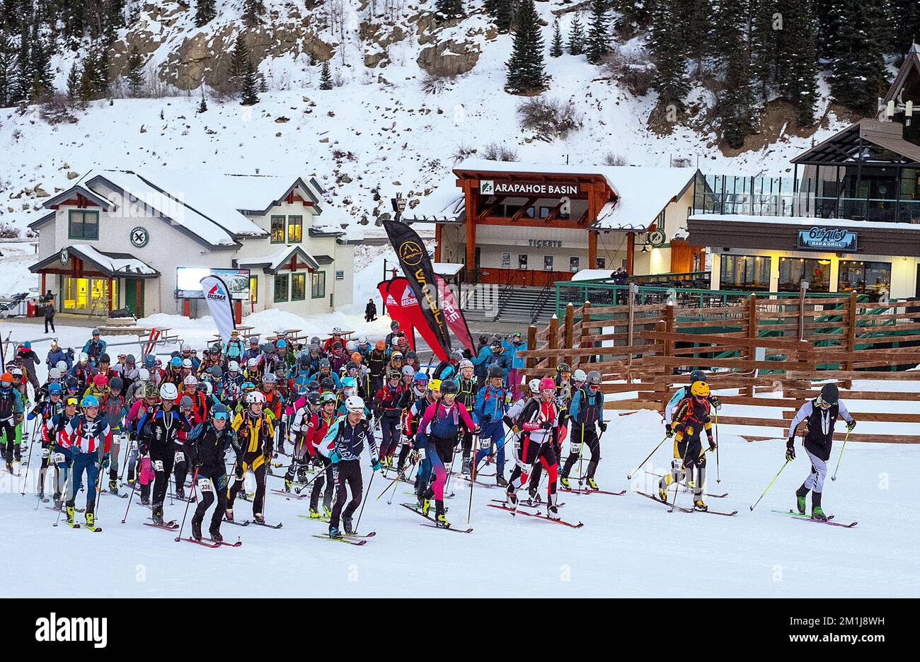 December 11, 2022: Ski mountaineering racers leave the starting line ...