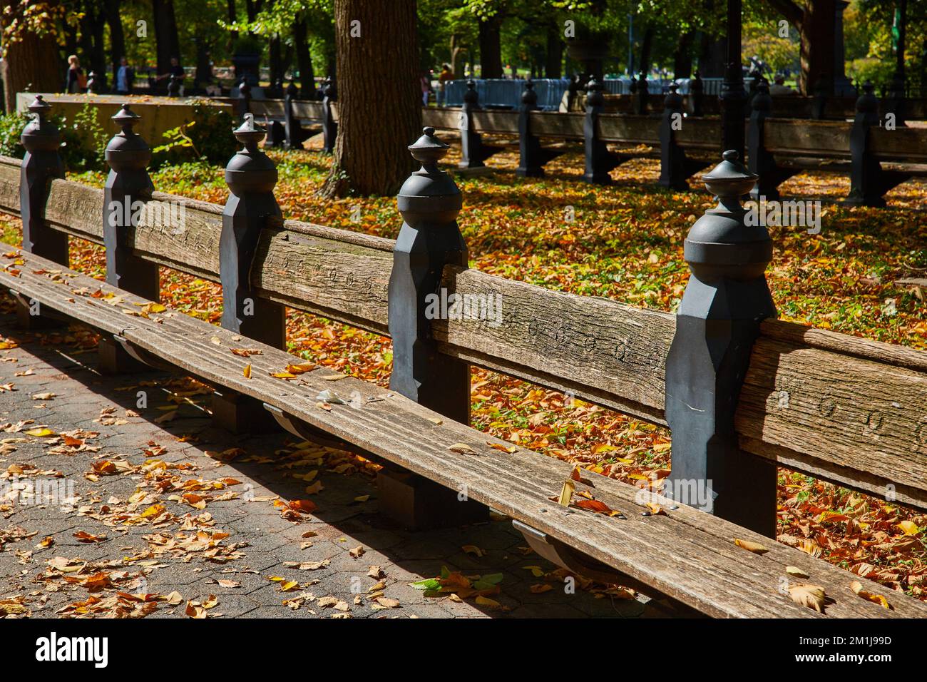 Benches of iconic The Mall Central Park in New York City during fall