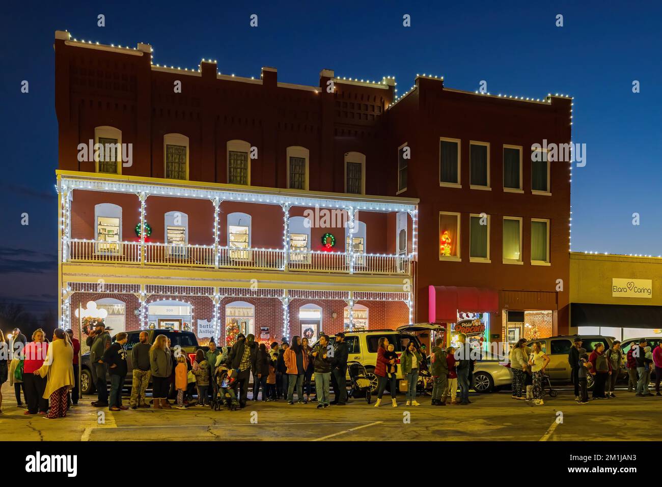 Oklahoma, DEC 8 2022 Night view of many people waiting for the