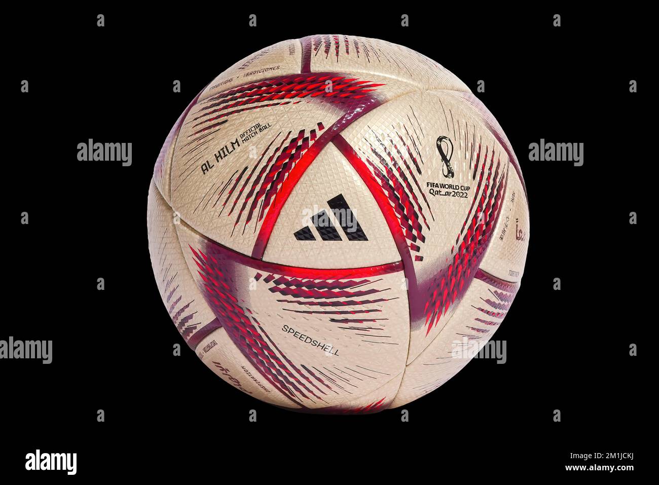 Lusail, Qatar. Dec 11, 2022. An Adidas Al Hilm Pro Soccer ball. An official match ball used in the FIFA World Cup semi-finals and final matches games. Stock Photo