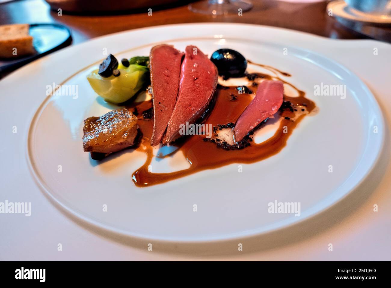 French pigeon served at Michelin-starred Côte by Mauro Colagreco in Bangkok, Thailand Stock Photo