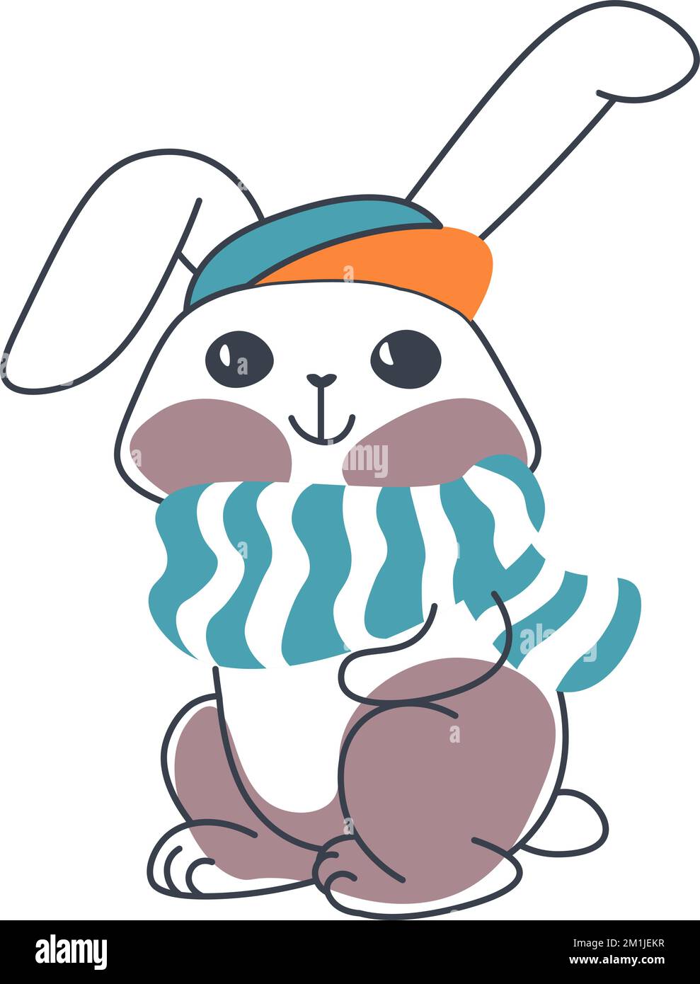 Small rabbit wearing knit scarf and hat vector Stock Vector