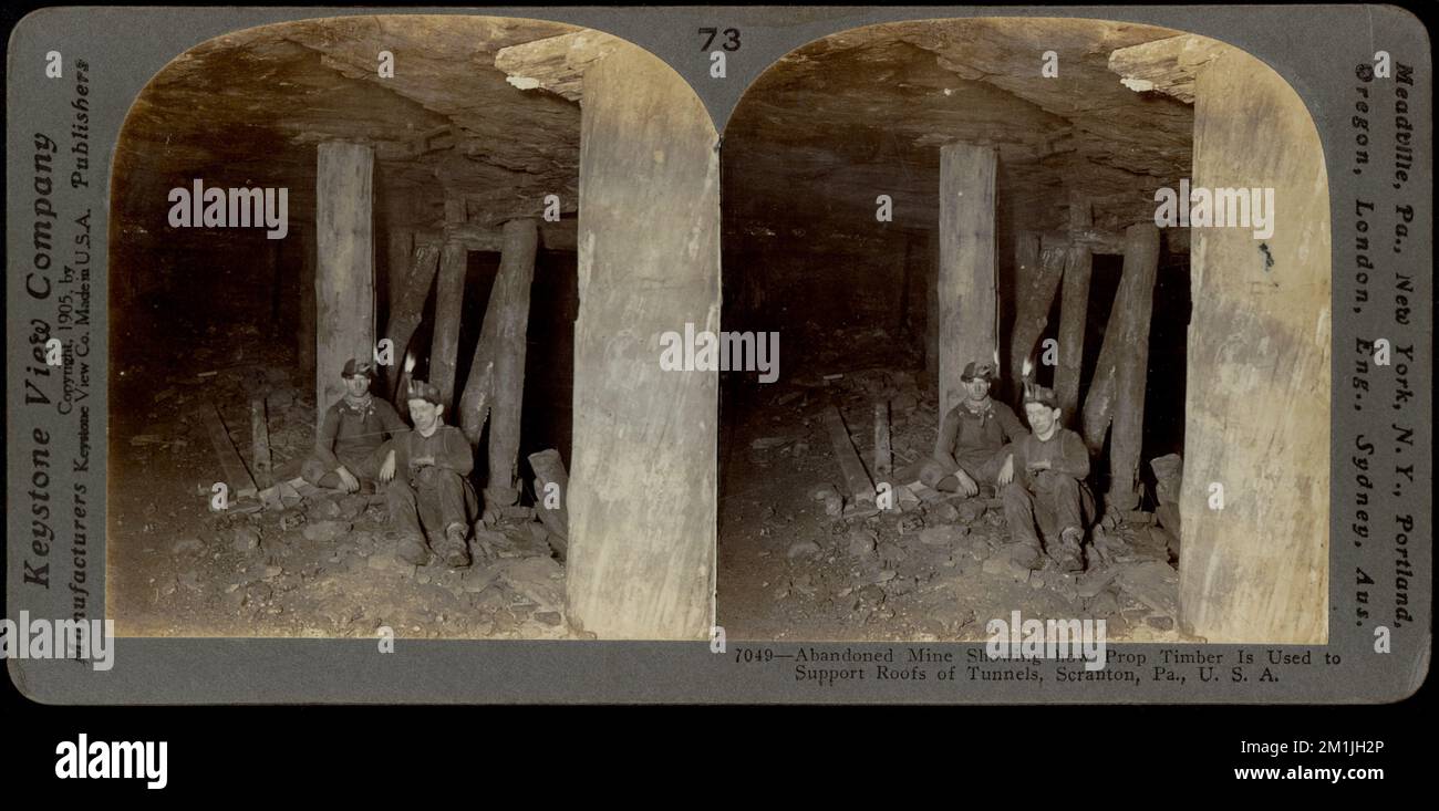 Abandoned mine, showing prop timber, Scranton, Pa. , Coal mining, Coal