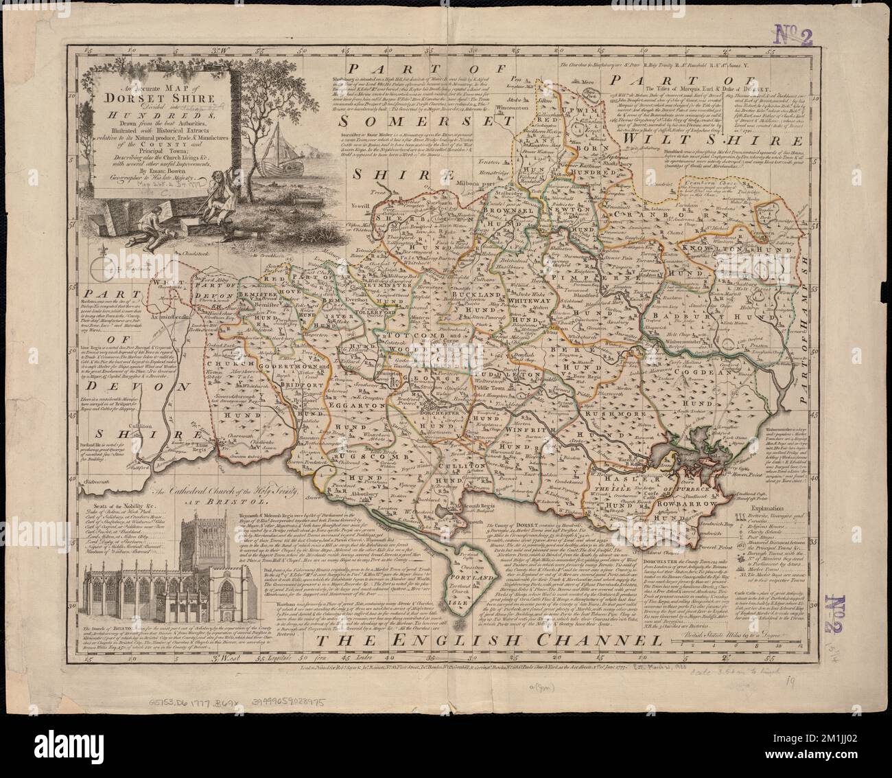 An accurate map of Dorset Shire divided into hundreds , Dorset England