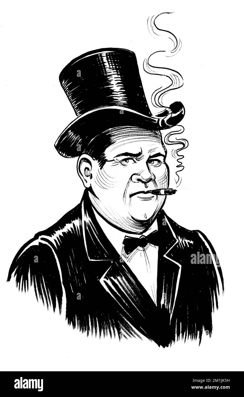 Rich man character. Ink black and white drawing Stock Photo - Alamy