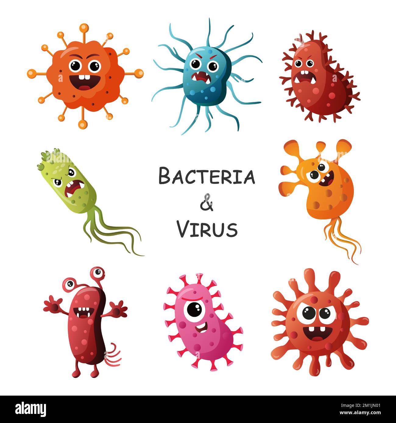 Bacteria and virus cartoon characters design . Vector . Stock Vector