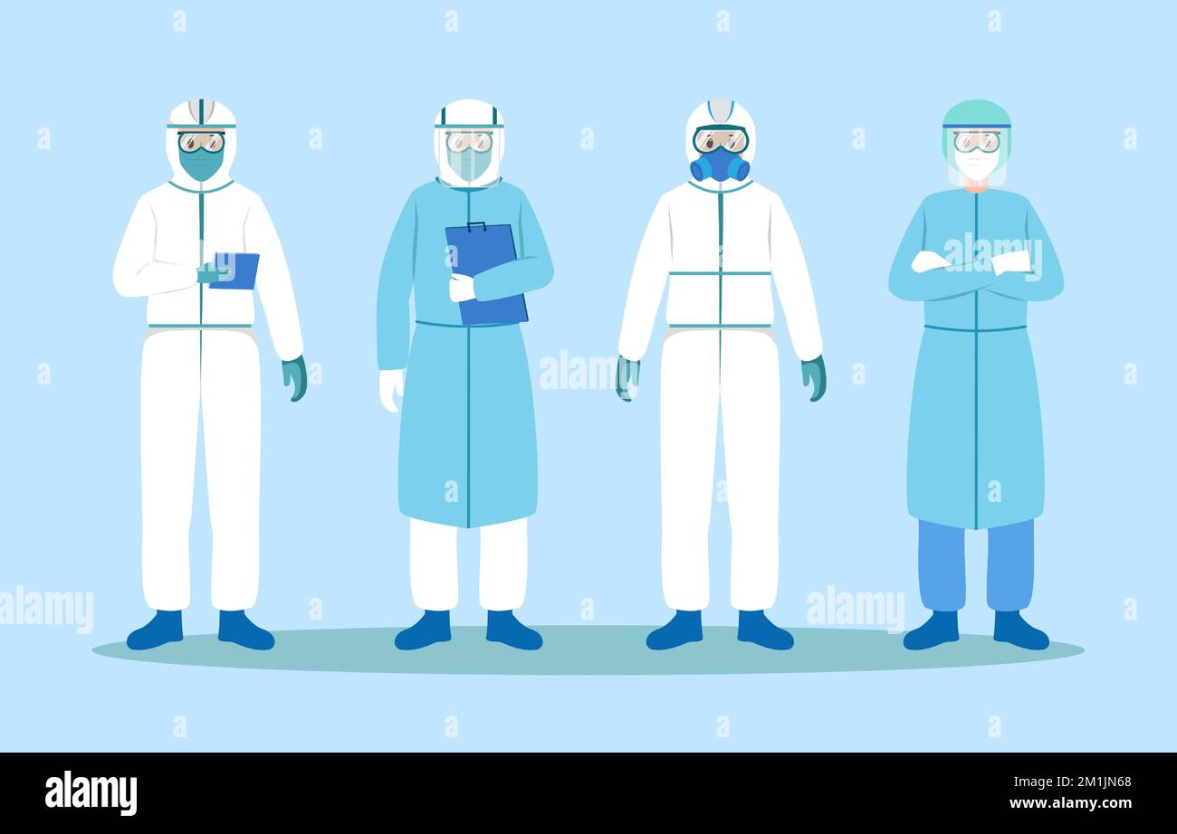 Doctor cartoon characters design with PPE coat ( Personal Protective Equipment ) . Outbreaks concept . Vector . Stock Vector