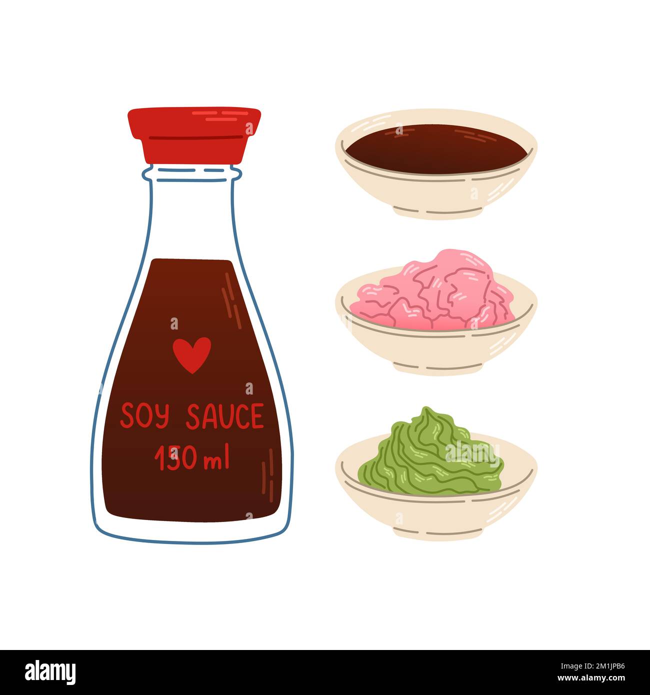 Soy sauce, ginger, wasabi set japan asian food vector logo design pack