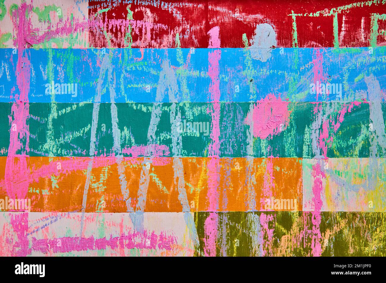 Texture asset colorful wood board wall with chalk art covering Stock