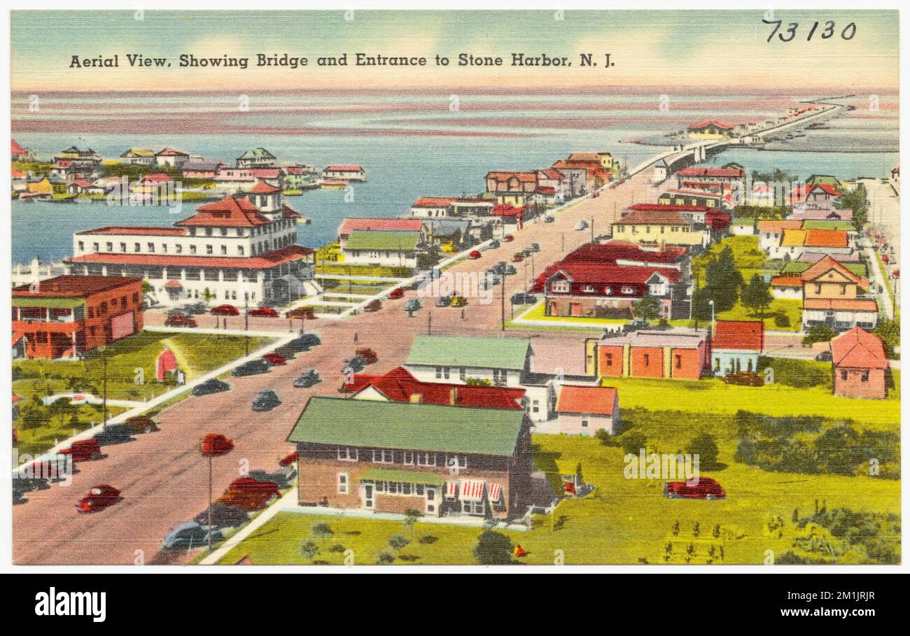 Aerial view, showing bridge and entrance to Stone Harbor, N. J. , Cities & towns, Beaches