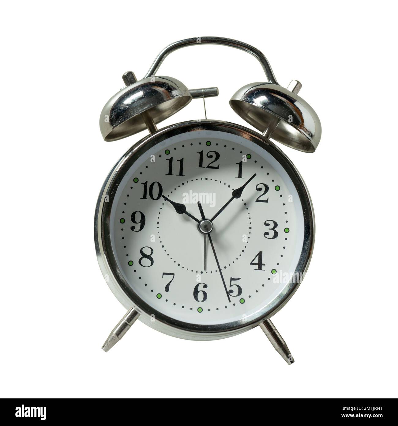 Analogue alarm clock on white background with clipping path Stock Photo