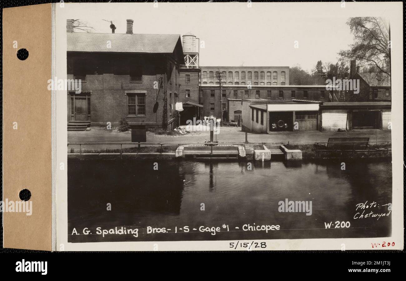 A.G. Spalding Brothers Co., 1-S, Gage #1, Chicopee, Mass., May 15, 1928 , Stream-gaging stations, waterworks, real estate, factories structures, watershed sanitary conditions Stock Photo
