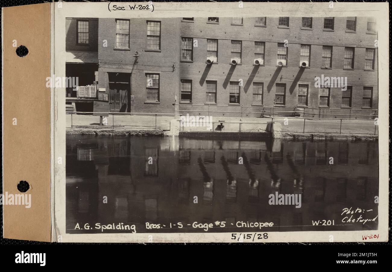 A.G. Spalding Brothers Co., 1-S, Gage #5, Chicopee, Mass., May 15, 1928 , Stream-gaging stations, waterworks, real estate, factories structures, watershed sanitary conditions Stock Photo