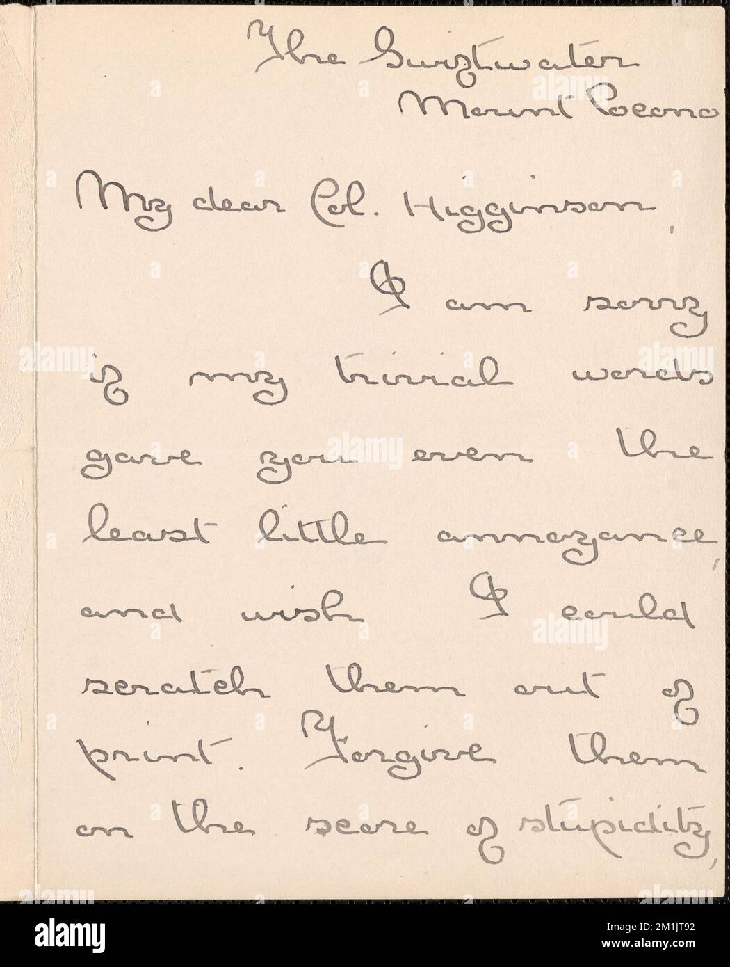 Agnes Repplier autograph letter signed to Thomas Wentworth Higginson ...