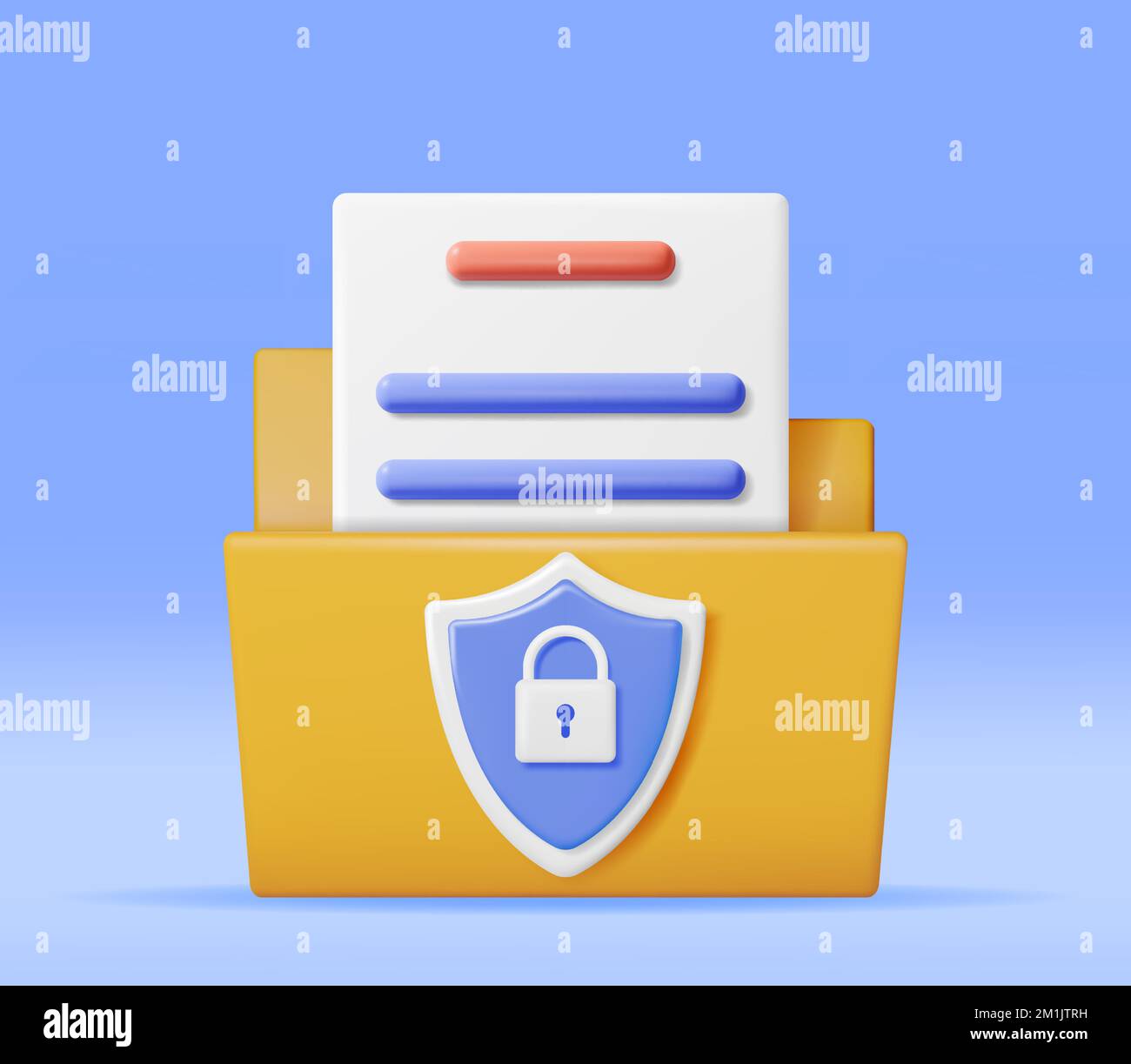 3D Document Folder with Padlock in Shield Stock Vector