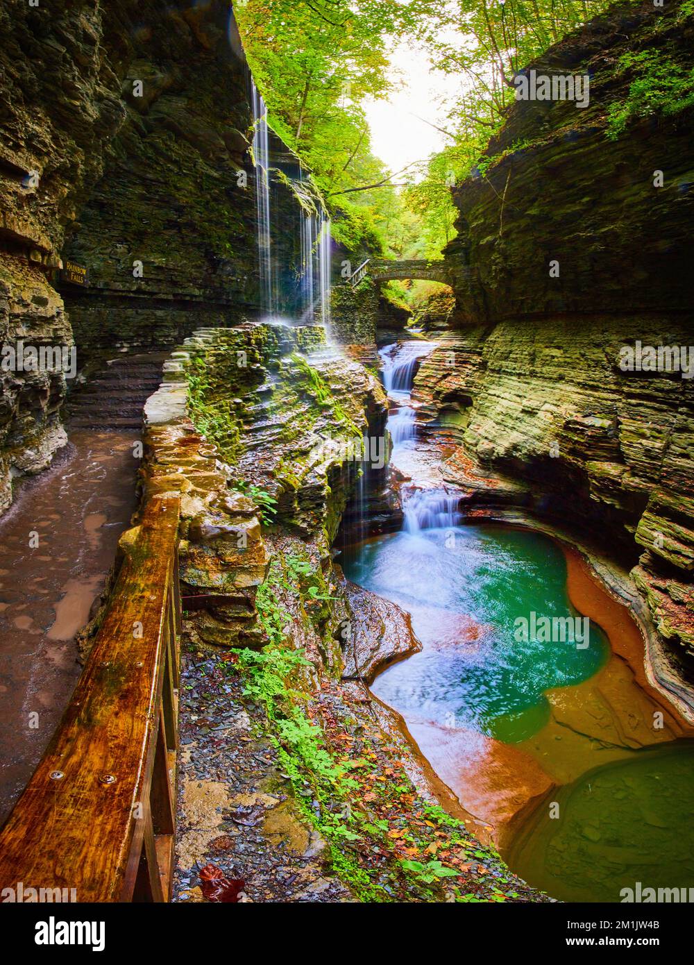 Watkins Glen in Upstate New York of Rainbow Falls during fall Stock