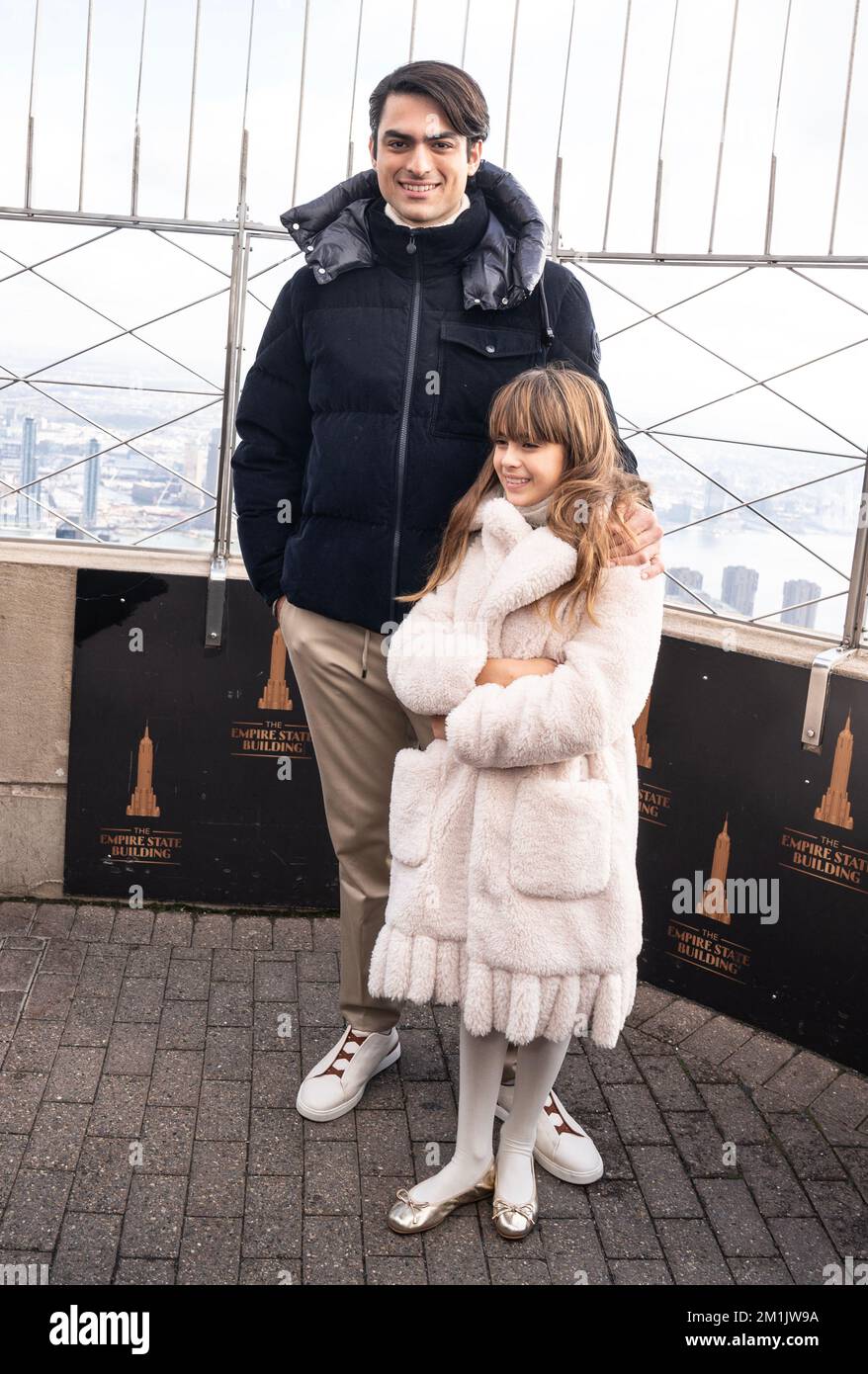 Matteo Bocelli and Virginia Bocelli visit the Empire State Building on December 12, 2022 in New York City Stock Photo