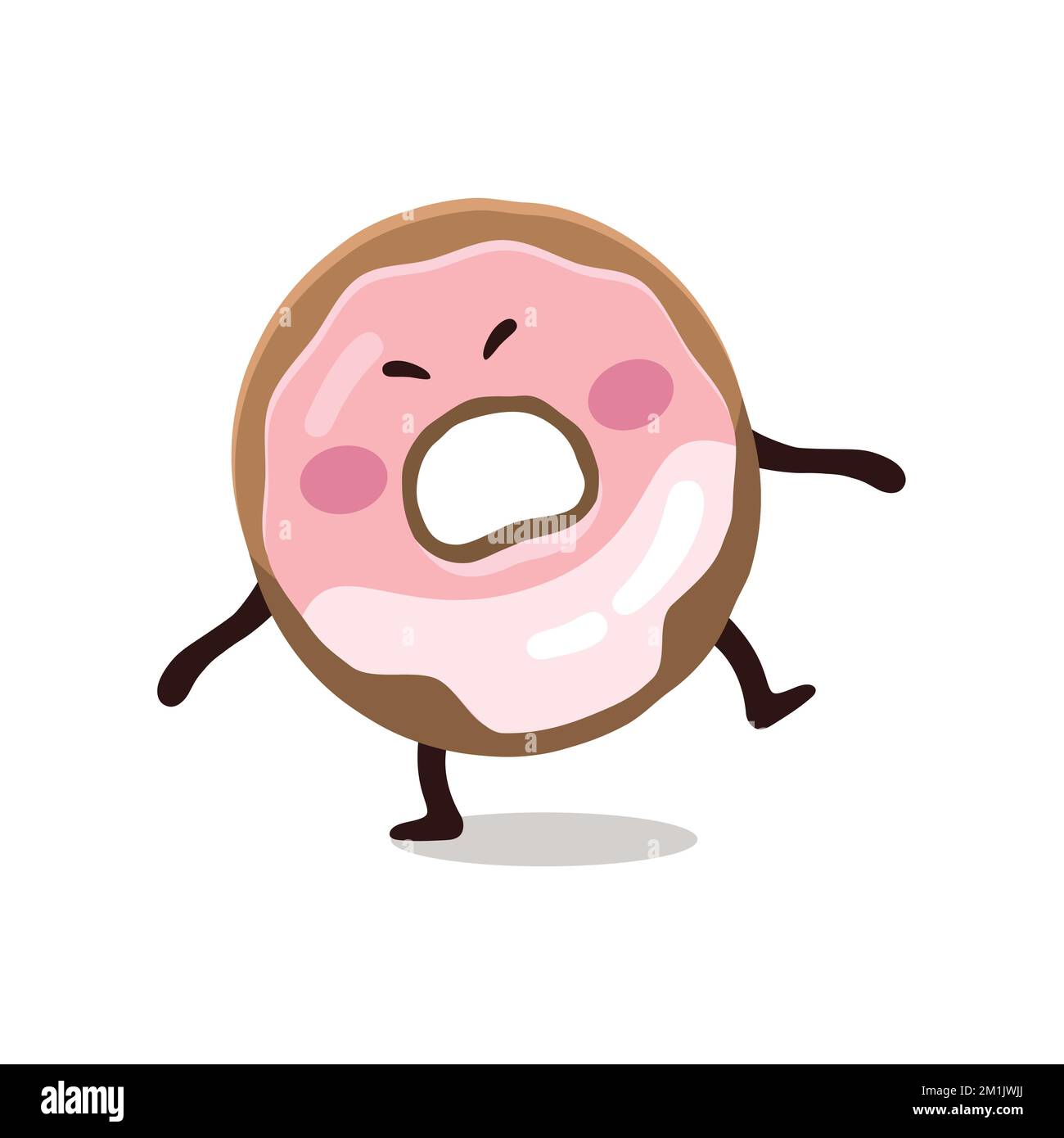 Funny vector flat cartoon kid's character sticker, illustration, mascot, icon, emoji of pink glazed sumo wrestler donut Stock Vector