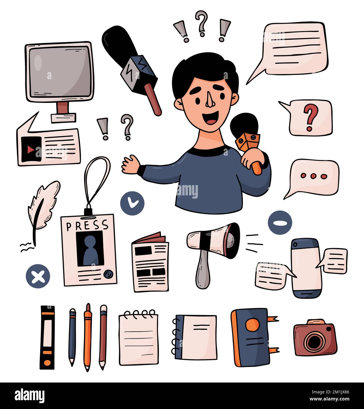 Set journalism. Male journalist reporter presenter with microphone