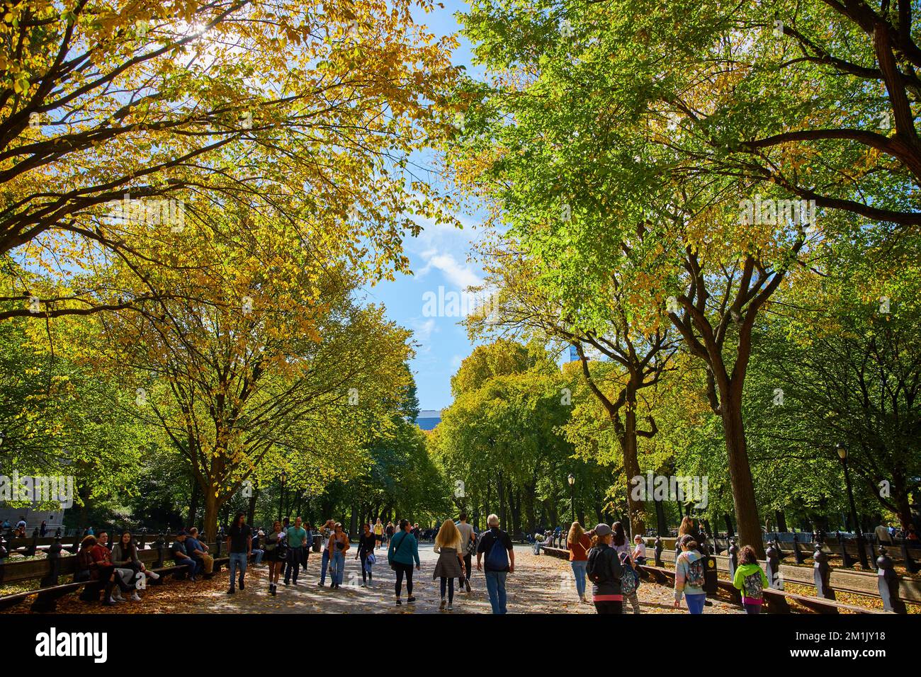 Iconic Central Park The Mall walkway in New York City in early fall ...
