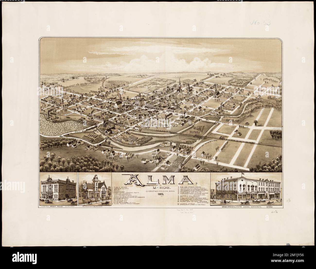 Alma Michigan 1885 Alma Mich - Alma Michigan 1885 Alma Mich Aerial Views Norman B Leventhal Map Center Collection 2M1JY56 
