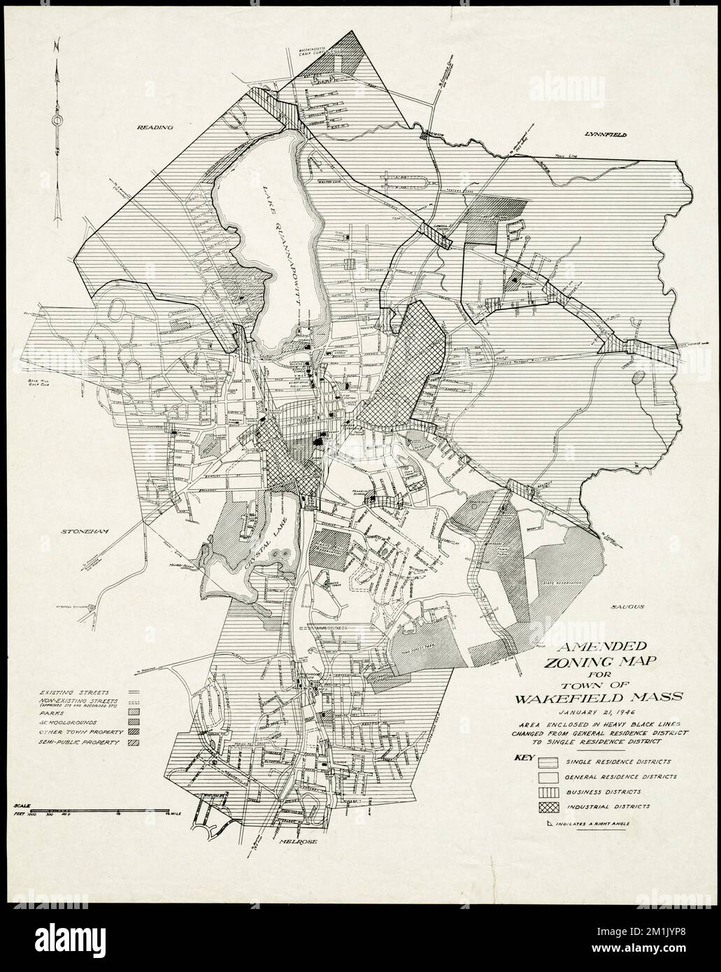 Amended zoning map for town of Wakefield Mass. , Zoning. Lucius Beebe