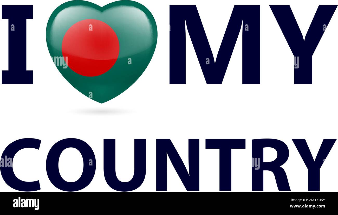 Heart with Bangladeshi flag colors. I Love My Country Bangladesh
