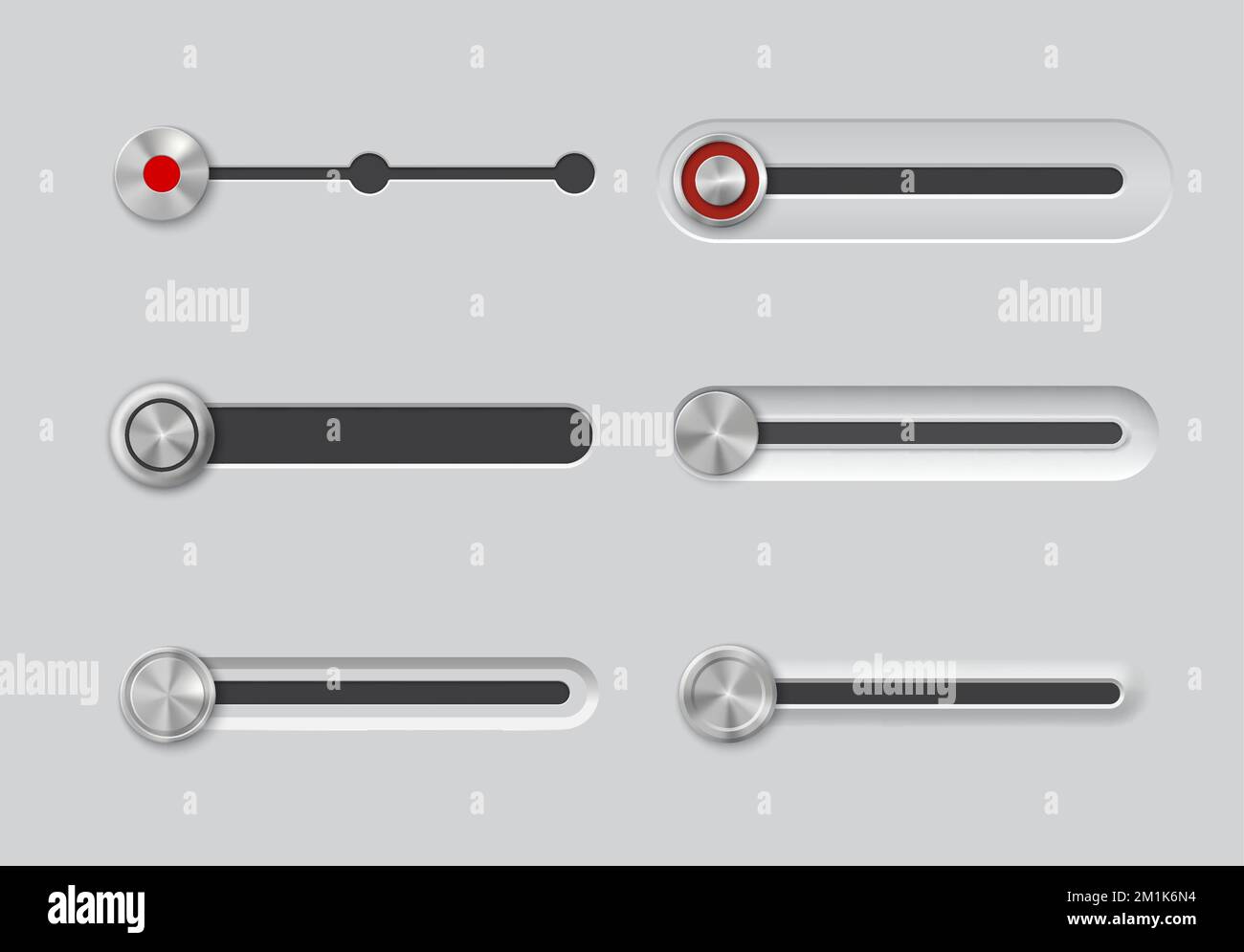 UI slider bar buttons. Music player volume, audio play stainless steel ...
