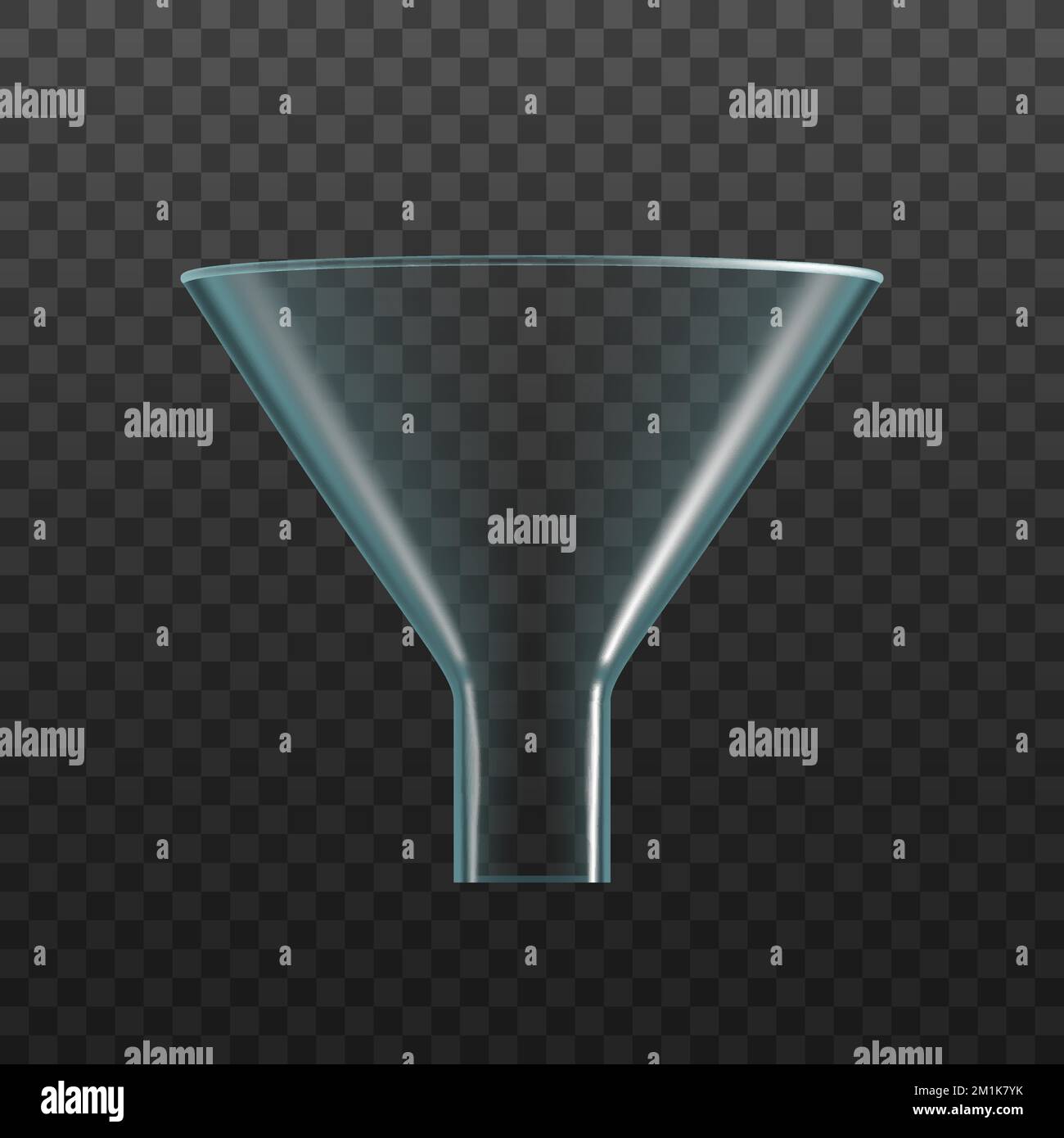 Isolated glass funnel. Chemistry laboratory testing 3d glassware