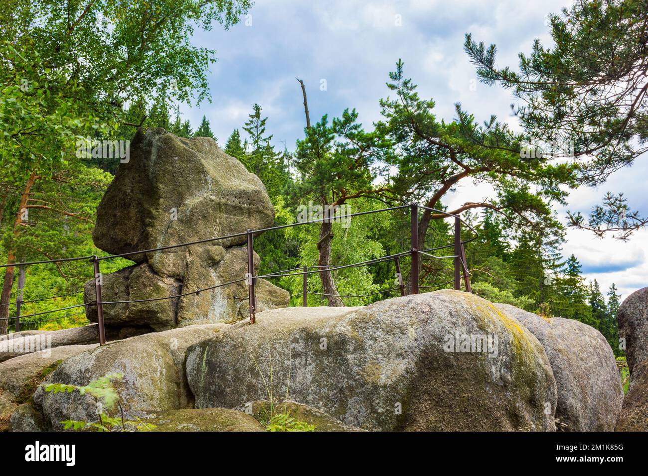 A vantage point and a rocky cliff called Skaly Husyckie in the Sokole Mountains, Poland Stock Photo