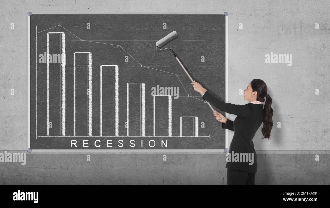 Asian businesswoman trying to remove the decreased graph on the ...
