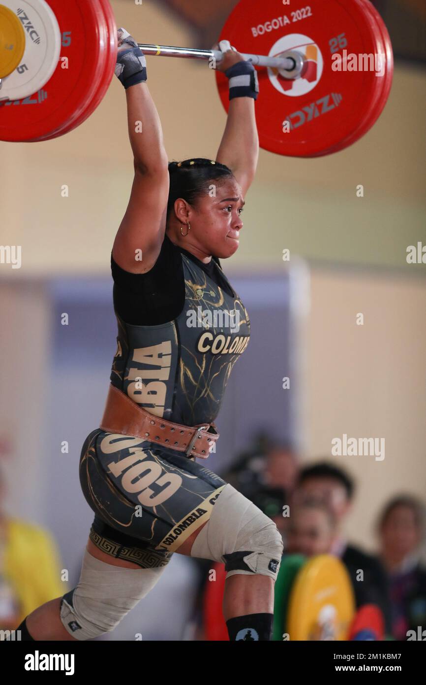 Bogota, Colombia. 12th Dec, 2022. Mari Leivis Sanchez Perinan of Colombia competes during the womens 71kg event at the 2022 World Weightlifting Championships held in Bogota, Colombia, Dec
