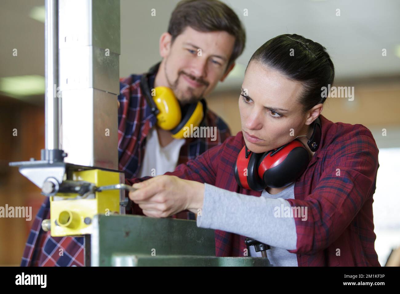 wood industry technicians working together on project Stock Photo