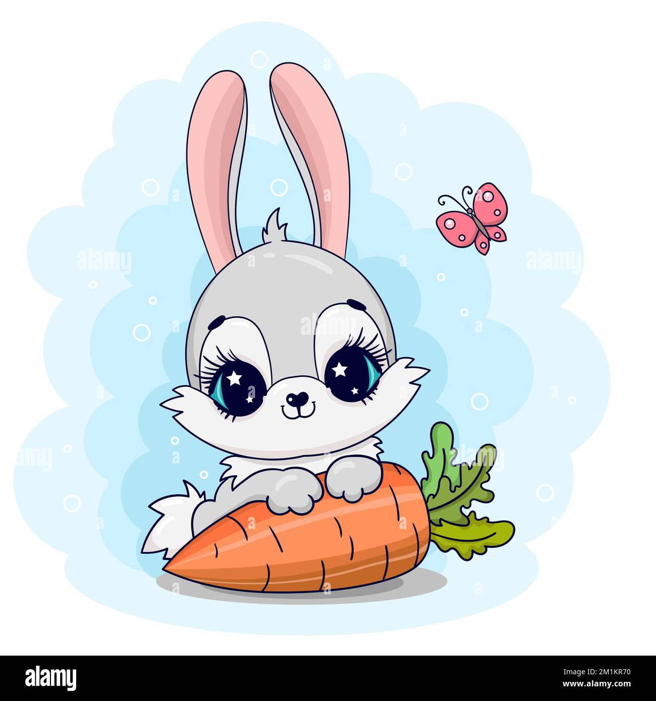Cute little rabbit with a carrot. Vector illustration. Stock Vector