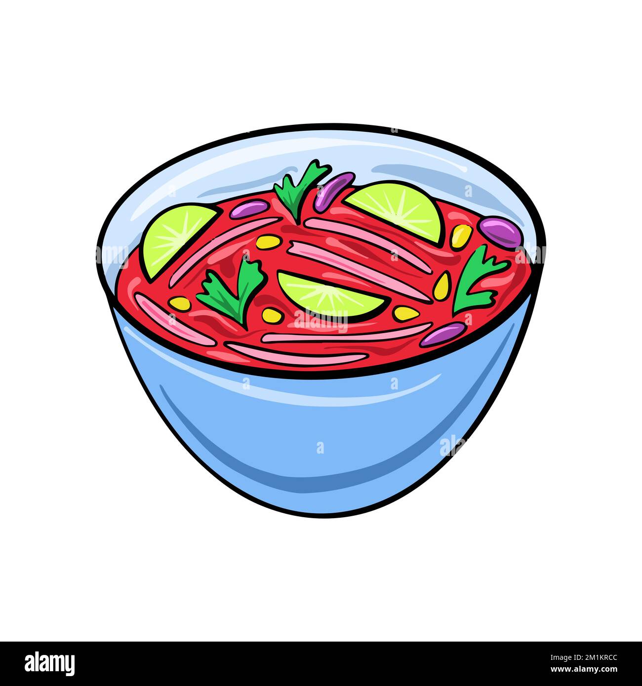 Vector Mexican traditional dish Soup Posoles drawn in flat cartoon style. Stock Vector