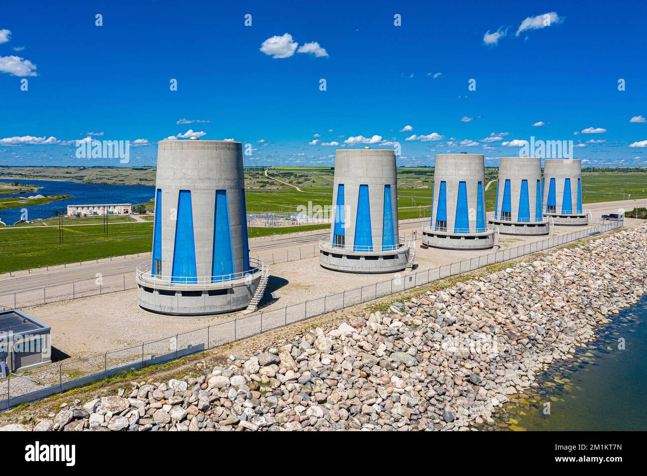 A line of Hydroelectric power turbines at Gardiner Dam on Lake Diefenbaker, Saskatchewan, Canada Stock Photo