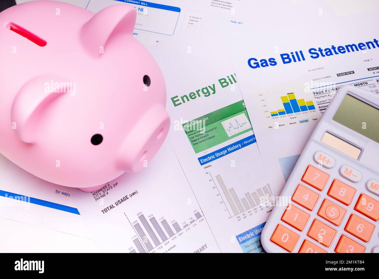 Concept of electricity prices and tax payments with energy bills Stock