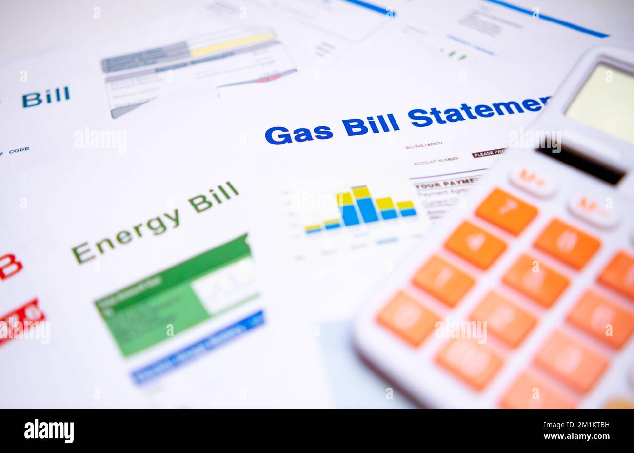 Concept of electricity prices and tax payments with energy bills Stock