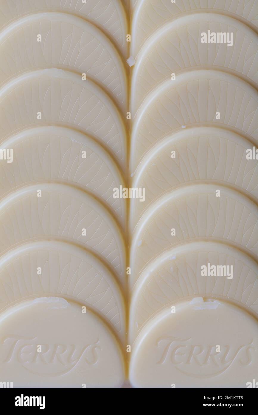 Terry's chocolate orange white chocolate bar opened and removed from wrapper to show contents