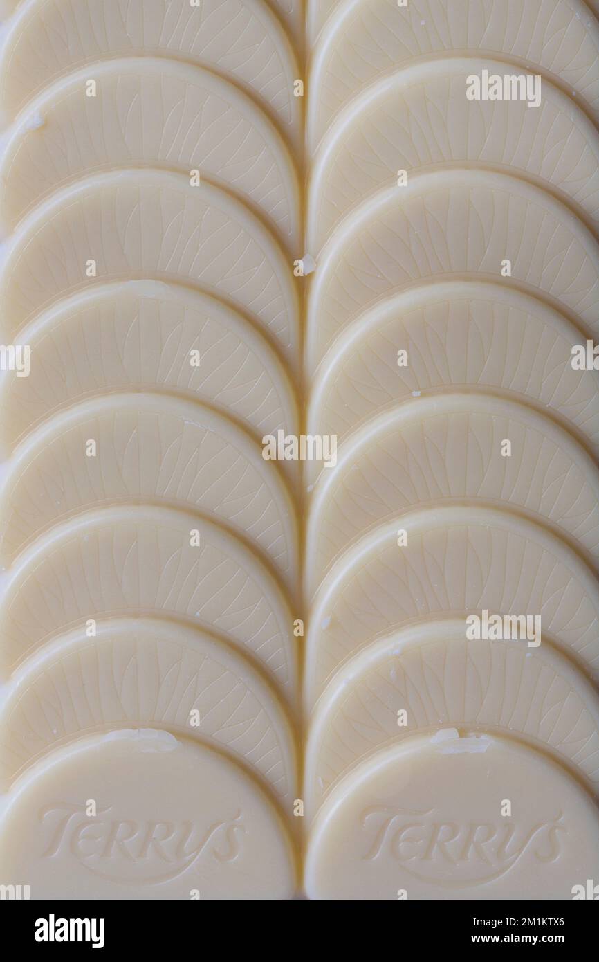 Terry's chocolate orange white chocolate bar opened and removed from wrapper to show contents