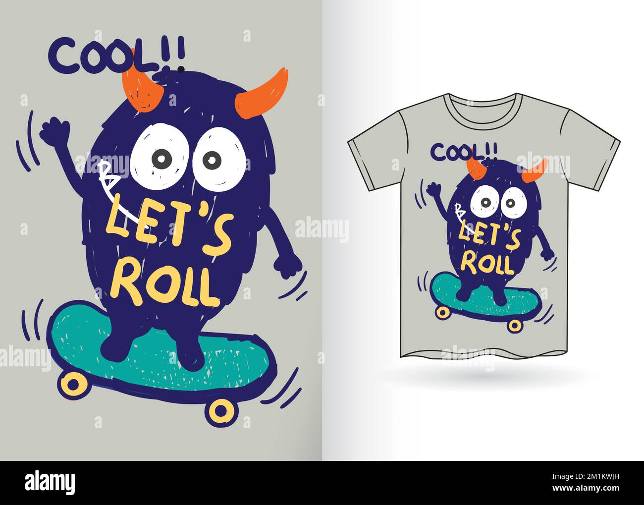 Hand drawn monster for t shirt with template Stock Vector Image &amp; Art ...
