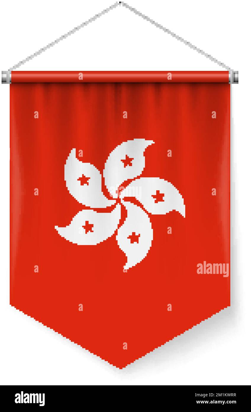 Vertical Pennant Flag of Hong Kong as Icon on White with Shadow Effects