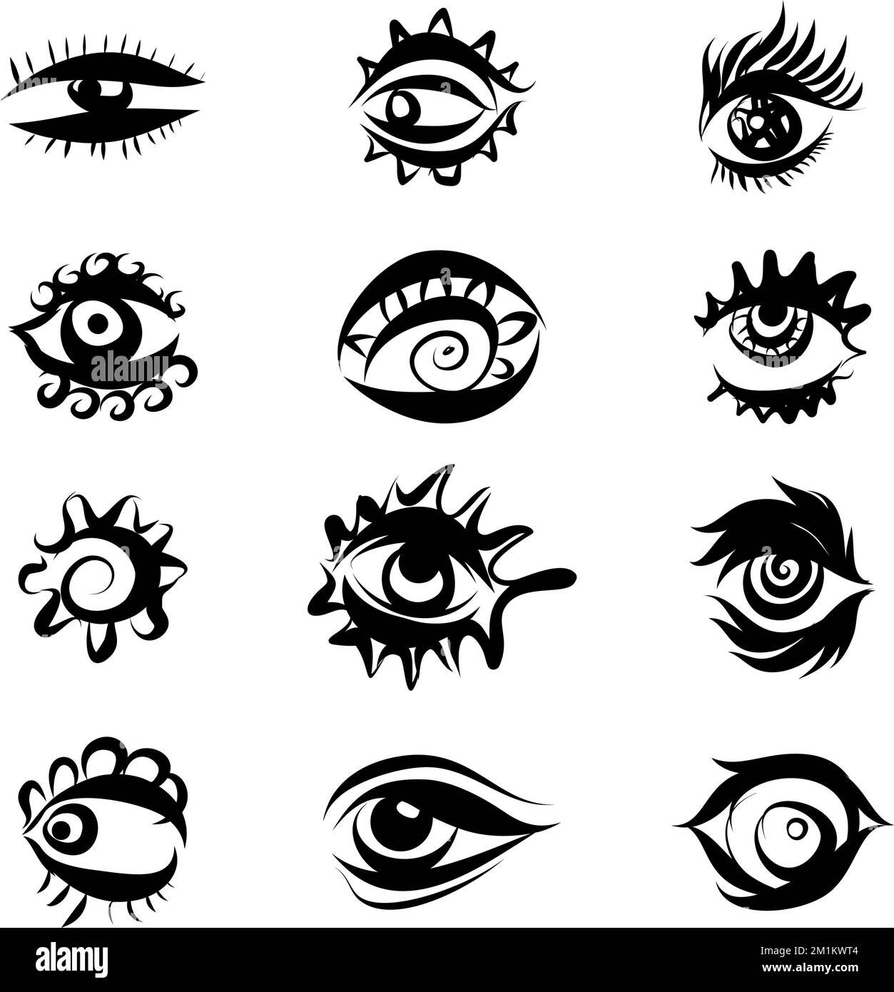Set of Hand Drawn Different Eyes Icons. Monochrome Supervision and View ...