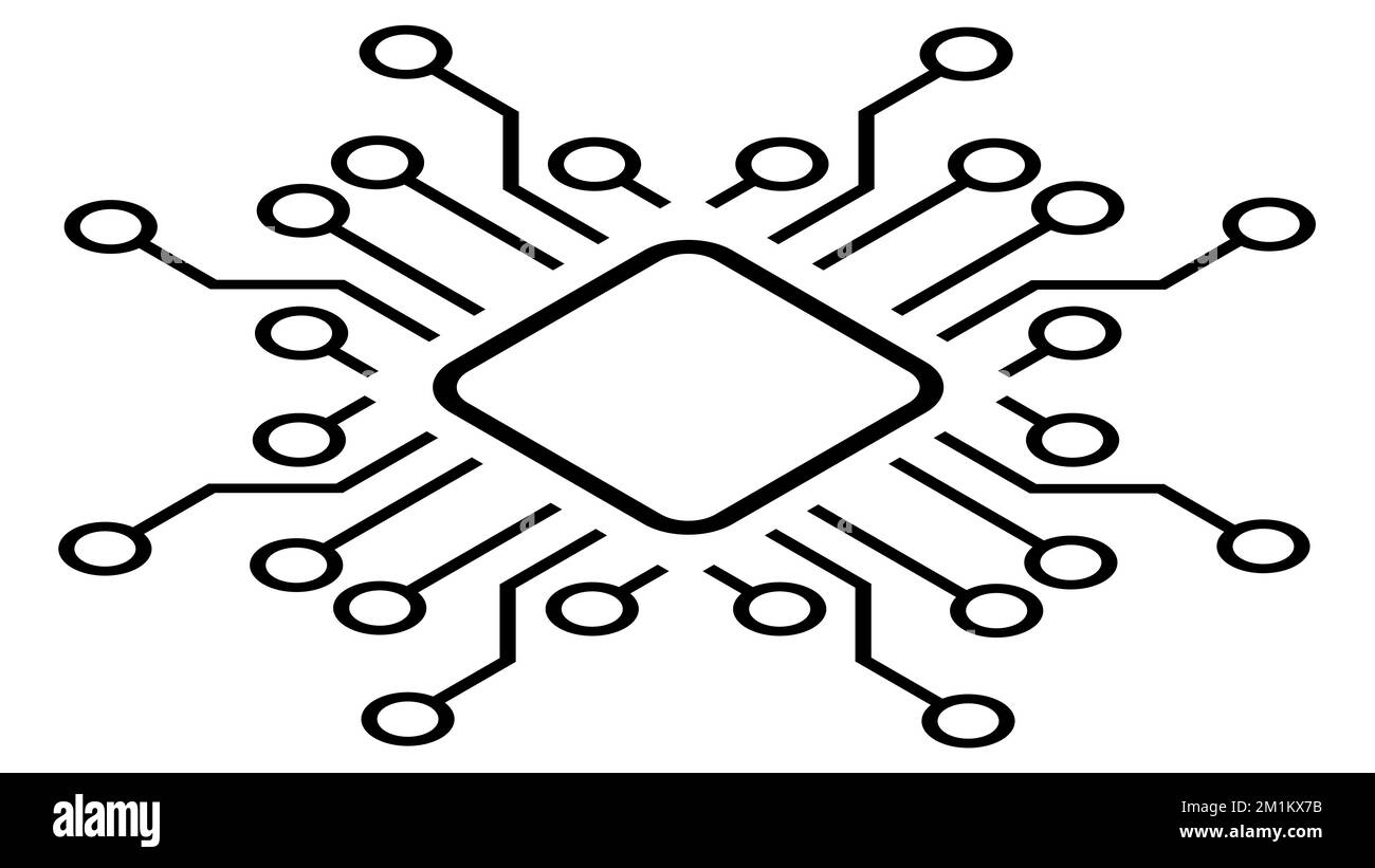 Silhouette of simple isometric schematic chip or component for