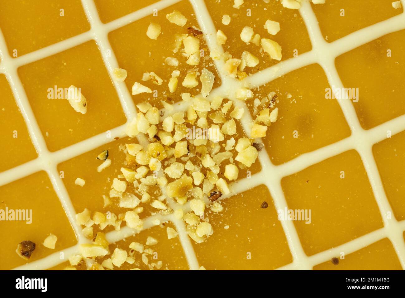 Mettingen, Germany. 13th Dec, 2022. View of the topping of a hazelnut cake from food manufacturer Coppenrath & Wiese, taken during the company's annual press conference. The management of Germany's largest frozen baked goods manufacturer wants to take stock of the 2022 financial year and provide an outlook for 2023. Credit: Friso Gentsch/dpa/Alamy Live News Stock Photo