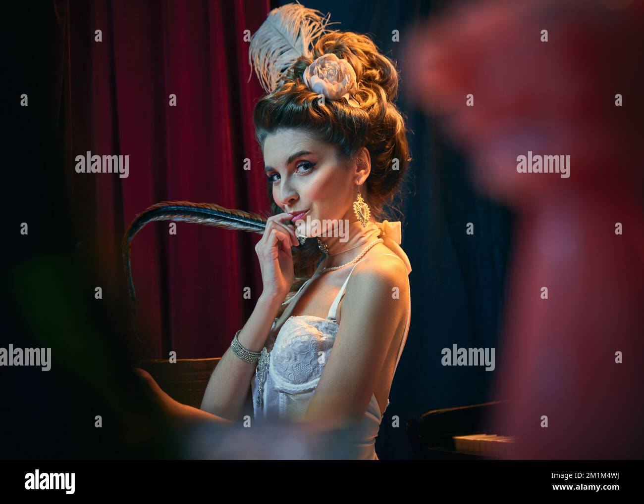 Portrait of young attractive girl in image of medieval person with ...