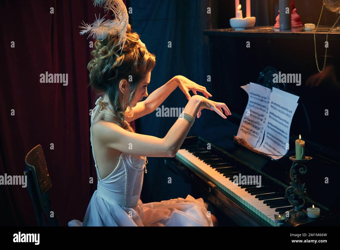 Emotional performance. Portrait of young beautiful woman in image of ...