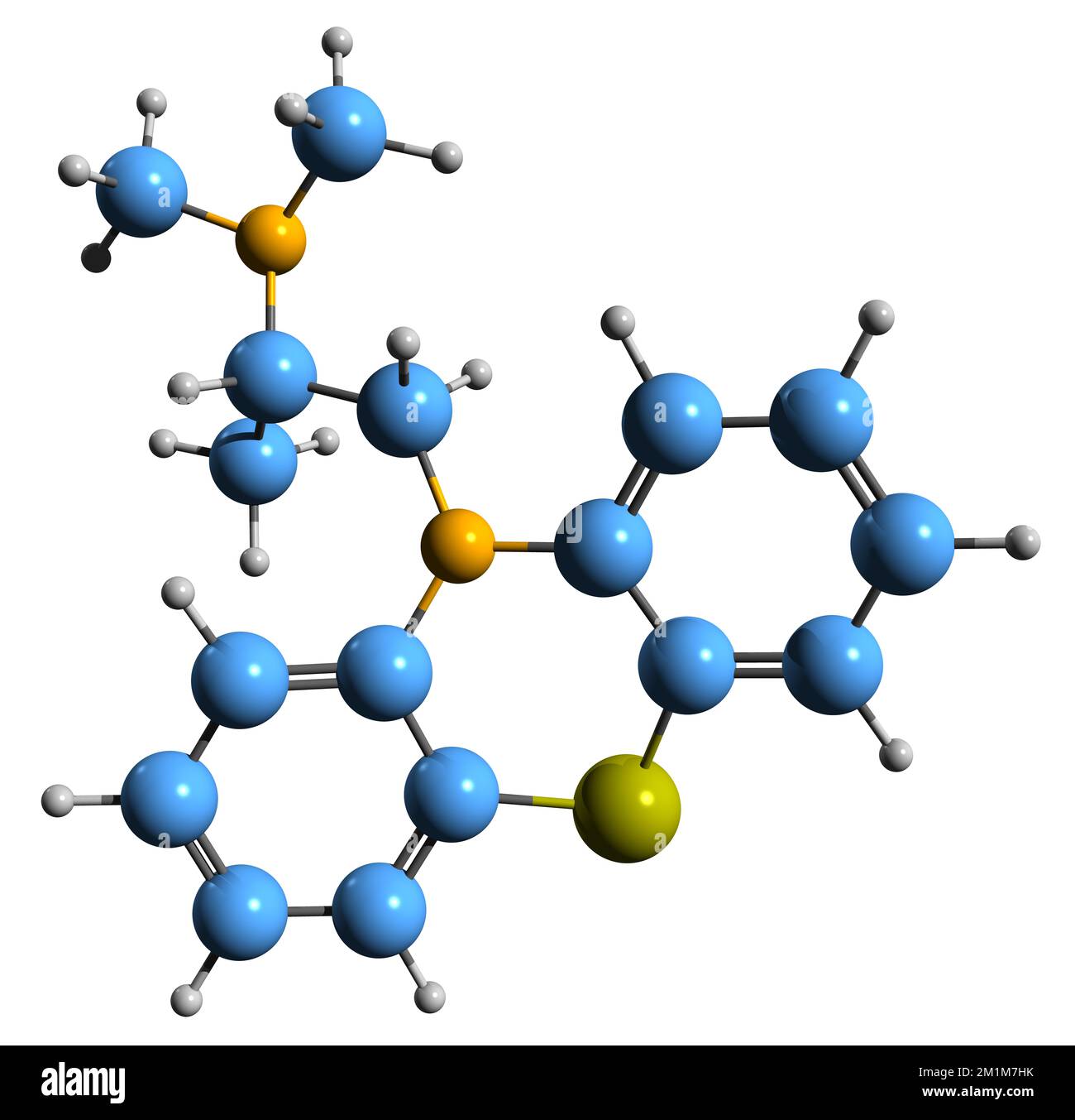 3D image of Promethazine skeletal formula - molecular chemical structure of  first-generation antihistamine isolated on white background Stock Photo