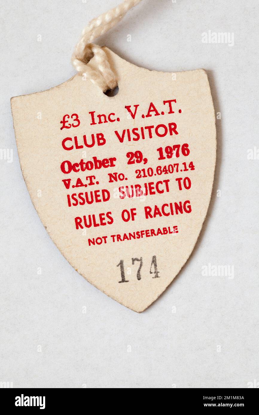 1970s racecourse entry tag Stock Photo